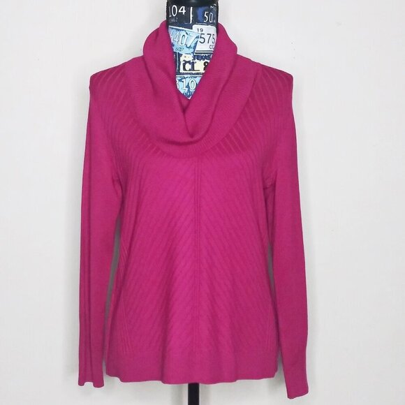 INVESTMENTS Petites Ribbed Knit Cowl Neck Sweater Pullover Fuchsia Pink Sz S NWT - Picture 1 of 9